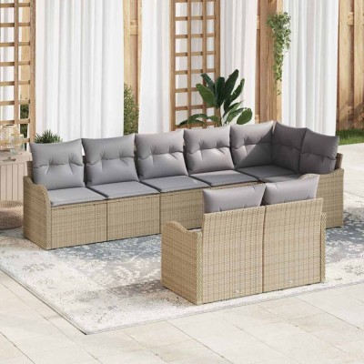 vidaXL Set de canapele pentru grădină cu pernă 8 pcs Bej Rattan poli 3345750 foto