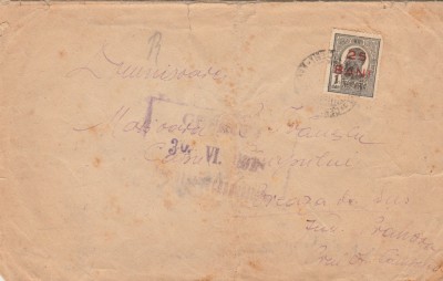 1918 Plic Primul Razboi Mondial, marca 25b supratipar, cenzura germana si romana foto