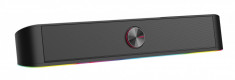 Soundbar gaming Serioux Yron RGB, putere: 3W x 2, impedan?a: 4?, frecven?a: 150Hz - 20KHz, sensibilitate:750mv ? 50, alimentare: DC5V / 1A, S / N: ?85 foto