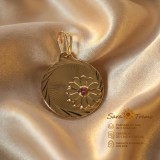 Pandantiv Flora Rosa cu floare E i zirconia roz, placat cu aur 18K, 2 cm , Brazilia