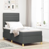 VidaXL Pat cu arcuri și saltea gri &icirc;nchis 90x200 cm din țesătură