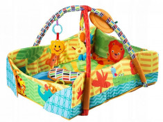 Patut portabil tip cosulet pentru bebelusi, cu jucarii, saltea inclusa, multicolor foto