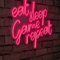 Decoratiune luminoasa LED, eat sleep game repeat, Benzi flexibile de neon, DC 12 V, Roz