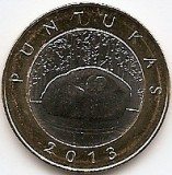 Lituania 2 Litai 2013 - (Puntukas/Piatra) Bimetalic, 25 mm KM-189 UNC !!!, Europa