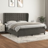 Cumpara ieftin Pat box spring cu saltea, gri &icirc;nchis, 160x200 cm, catifea
