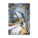 Tablou pictat manual, Iarna, pe inserat, 30x20cm ulei pe panza, gata de agatat pe perete