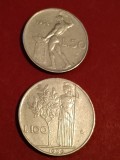 Lot 2 monede Italia: 50 + 100 lire 1956 [poze]. Discount conform descrierii [10 - 20 %. Vezi descrierea.].