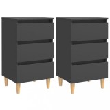 Cumpara ieftin Noptiere cu picioare lemn masiv, 2 buc., gri, 40x35x69 cm