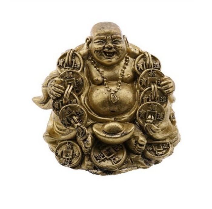 Statueta Feng Shui Buddha cu salba si pepita, 6cm, FS69