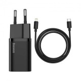 INCARCATOR retea Baseus Super Si, Quick Charge 20W, 1 x USB Type-C 5V/3A max, include cablu USB Type-C la Lightning Iphone 1m, negru &amp;quot;TZCCSUP-B01