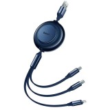 Cablu alimentare si date Baseus Bright Mirror 2 One-for-three Retractable,pt. smartphone,USB la Micro-USB+Lightning +USB Type-C 3.5A, 1.1m,albastru