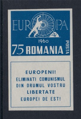 ROMANIA EXIL 1960 EMISIUNEA 22 SERIE NEDANTELATA CU VIGNETA MNH foto