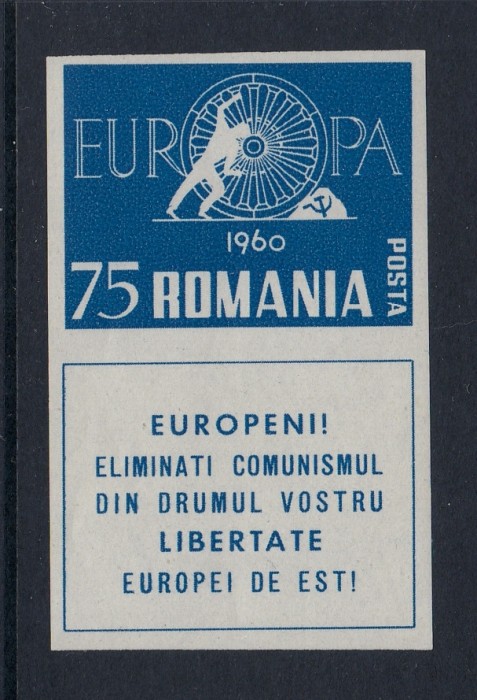 ROMANIA EXIL 1960 EMISIUNEA 22 SERIE NEDANTELATA CU VIGNETA MNH