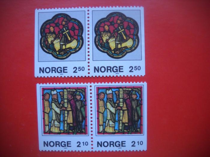 HOPCT TIMBRE MNH 64 BIS CRACIUN VITRALII 2 X 2 VAL LEGATE 1986 -NORVEGIA