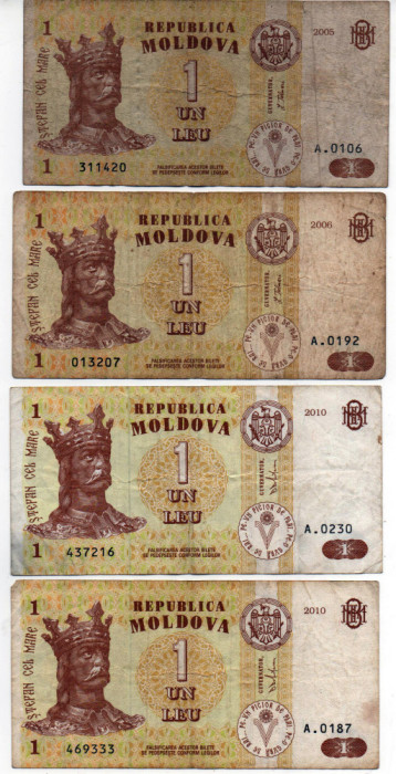 Bancnote 1 Leu - Republica Moldova, 2005, 2006, 2010