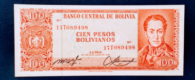 BOLIVIA 100 PESOS-1962-P163 UNC foto