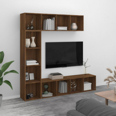 vidaXL Set dulap TV/cărți, 3 piese, stejar maro, 180x30x180 cm foto