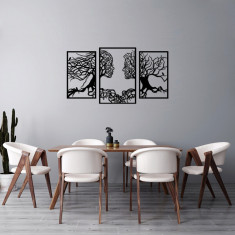 Decoratiune de perete, Tree Love, Metal, 50 x 76 cm, 3 piese, Negru