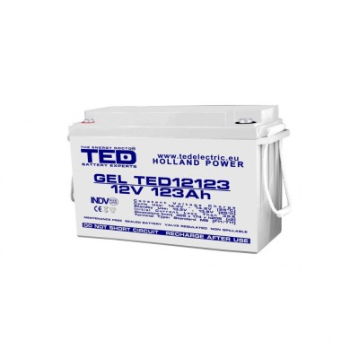 Acumulator 12V GEL Deep Cycle Solar, Dimensiuni 405 x 173 x 220 mm, Baterie 12V 123Ah M8, TED Electric TED003508 foto