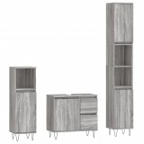 Cumpara ieftin Set mobilier de baie, 3 piese, gri sonoma, lemn prelucrat