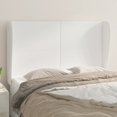 vidaXL Tăblie de pat cu aripioare, alb, 147x23x118/128 cm, piele eco foto