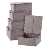 Cumpara ieftin Set 5 cutii depozitare polietilena maro 28 x 28 x 12, 30 x 30 x 13, 32 x 32 x 14, 34 x 34 x 15, 36 x 36 x 16 cm