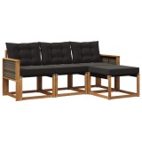 vidaXL Set de canapele de exterior cu pernă 4 pcs Natural și Negru 3381868