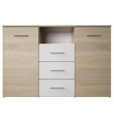 Cumpara ieftin Comoda, 2 usi, 3 sertare, din pal stejar sonoma alb, Gabriela, 120x38x80 cm