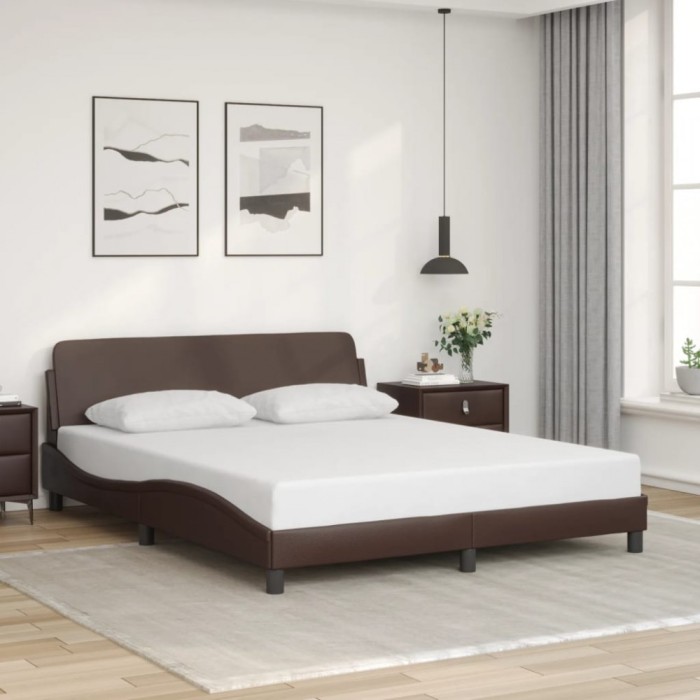 vidaXL Cadru de pat cu tăblie, maro, 160x200 cm, piele ecologică 373220