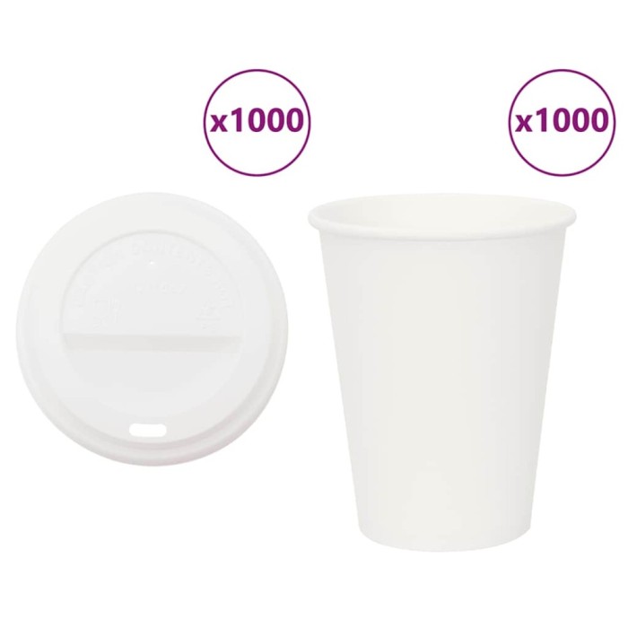 vidaXL Cești de cafea din h&acirc;rtie cu capace 1000 buc 12 oz 300 ml 3325217