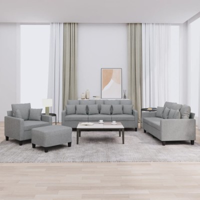 vidaXL Set de canapele cu perne, 4 piese, gri deschis, material textil foto