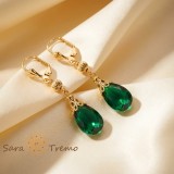 Cercei Lacrima Smaraldului , Cercei lungi placati 18K Brazilia, 5 cm