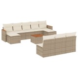 Set canapele de gradina cu perne, 11 piese, bej, poliratan