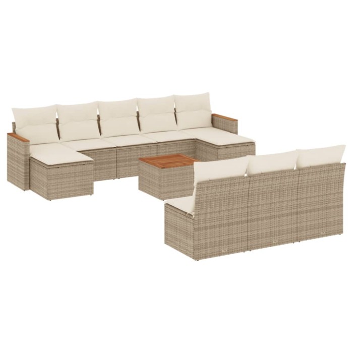 Set canapele de gradina cu perne, 11 piese, bej, poliratan