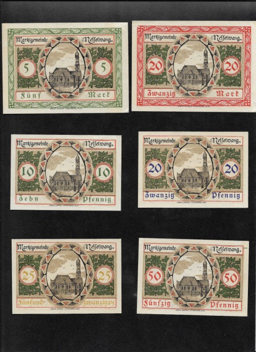 Set Notgeld 5 + 10 + 2x20 + 25 + 50 pf Nesselwang