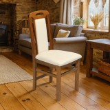 Scaun de living si bucatarie, SB Tim, din lemn masiv fag, tapiterie stofa, lacuit, 120 kg, 96x43x40 cm, Nuc