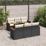 Gossi set canapele gradina perne 7 piese negru, poliratan/lemn acacia