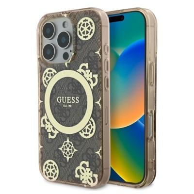 Husa MagSafe pentru Apple iPhone 16 Pro, Guess, IML Peony On 4G Background , Maro foto