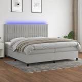 Gossi pat cu arcuri, saltea si led, gri deschis, 200x200 cm, textil