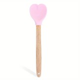 Spatula silicon in forma de inima cu maner lemn, 28 cm, diverse culori