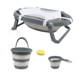 Set Cadita Pliabila Baie Bebelusi Babyjem, 5 Piese, Antracit, Ergonomica