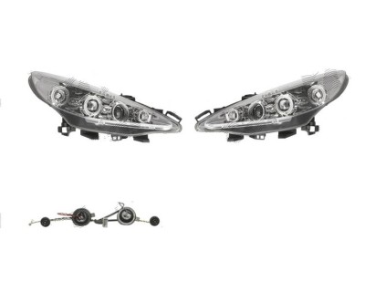 Set faruri tuning PEUGEOT 207 (W ), 05.2006-12.2013, Taiwan, partea stanga+dreapta, tip bec H1+H1; manual; transparent, argintiu; foto