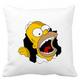 Perna Decorativa Patrata Simpsons Homer 2,40x40 cm, Alba, Mata, Husa Detasabila, Burduf
