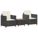 Cumpara ieftin Set bistro cu perne, 3 piese, negru, poliratan si lemn acacia