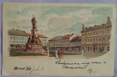 Carte postala, Arad, statuia Libertatii, 1899 foto