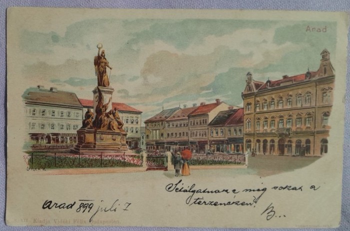 Carte postala, Arad, statuia Libertatii, 1899