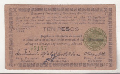 bnk bn Filipine 10 pesos 1944 Negros foto