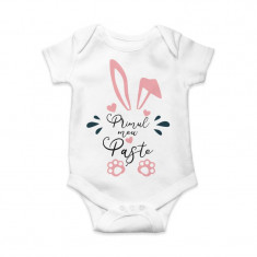 Body personalizat bebe fetita &quot;IEPURAS PRIMUL MEU PASTE&quot;, Alb, Bumbac