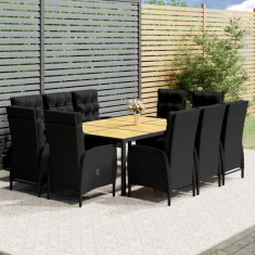 vidaXL Set mobilier de exterior, 11 piese, negru, poliratan