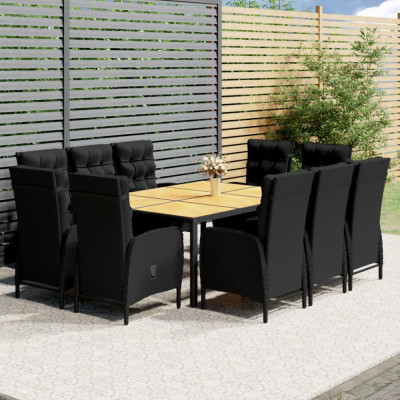 vidaXL Set mobilier de exterior, 11 piese, negru, poliratan foto